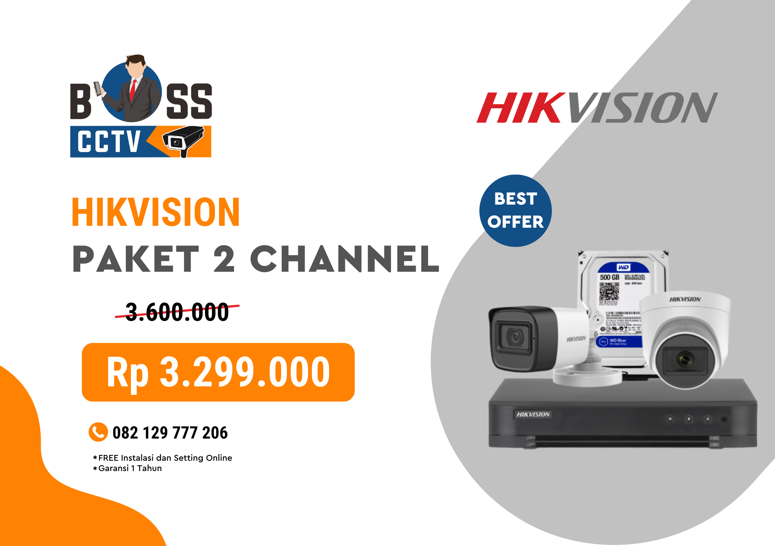 Harga Paket CCTV Hikvision 2 Channel BOSS CCTV