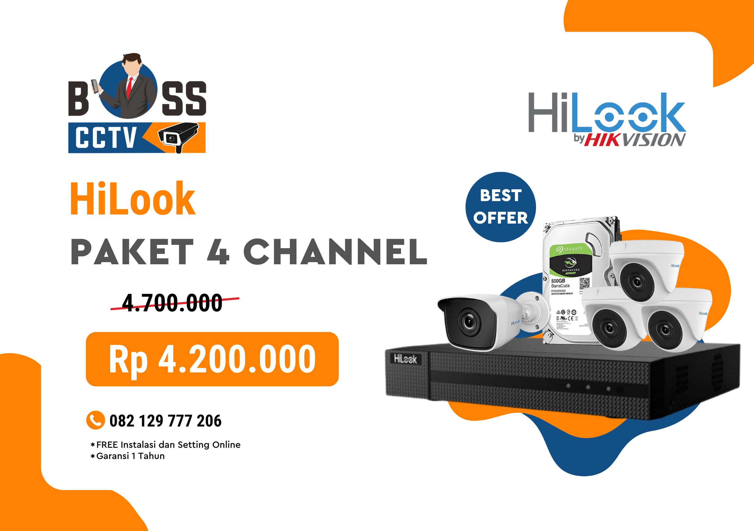Promo Paket CCTV Murah BOSS CCTV HILook 4 CHANNEL