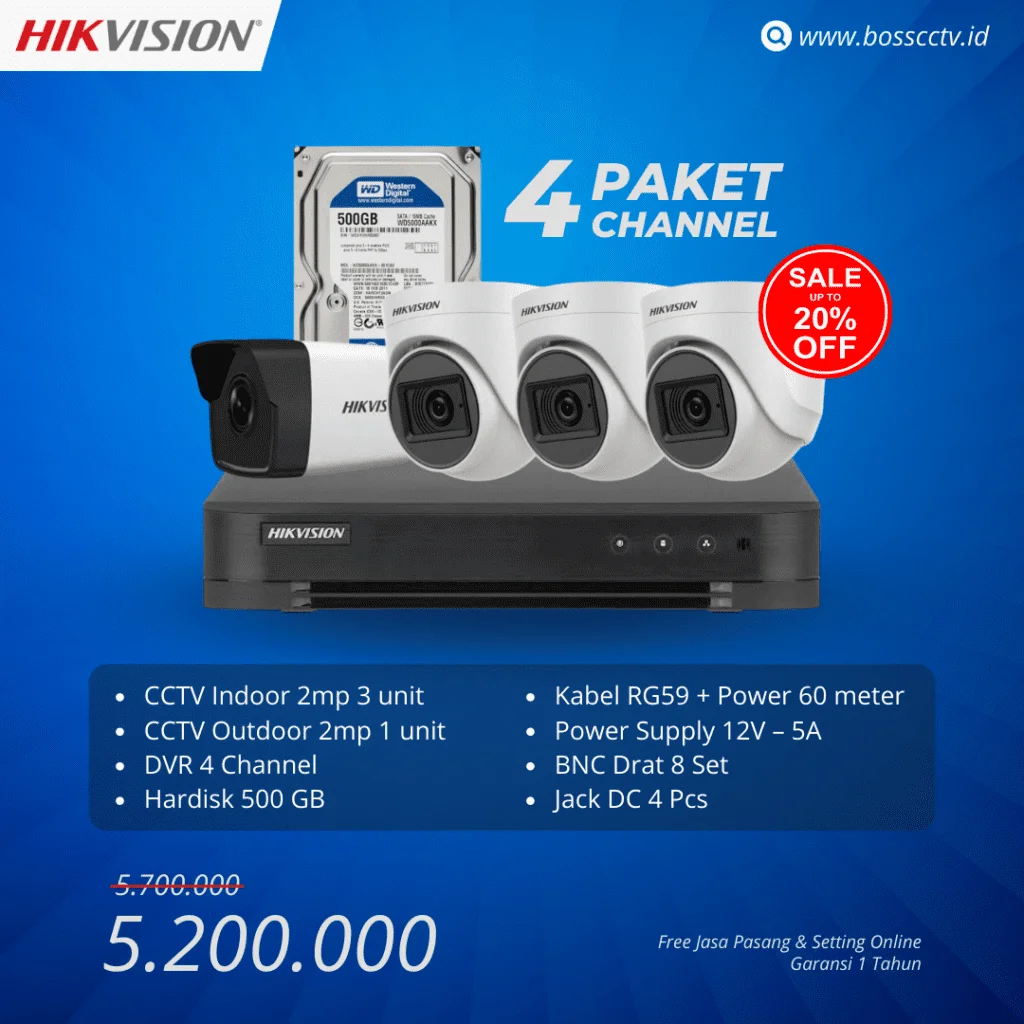 Paket hikvision best sale 4 channel